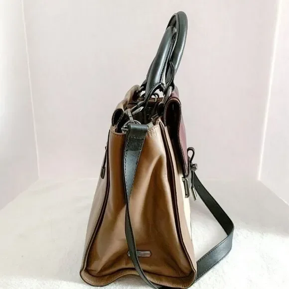 Vince Camuto 'Max' Tri-Color Leather Satchel Croc-Embossed Flap Adjustable Strap